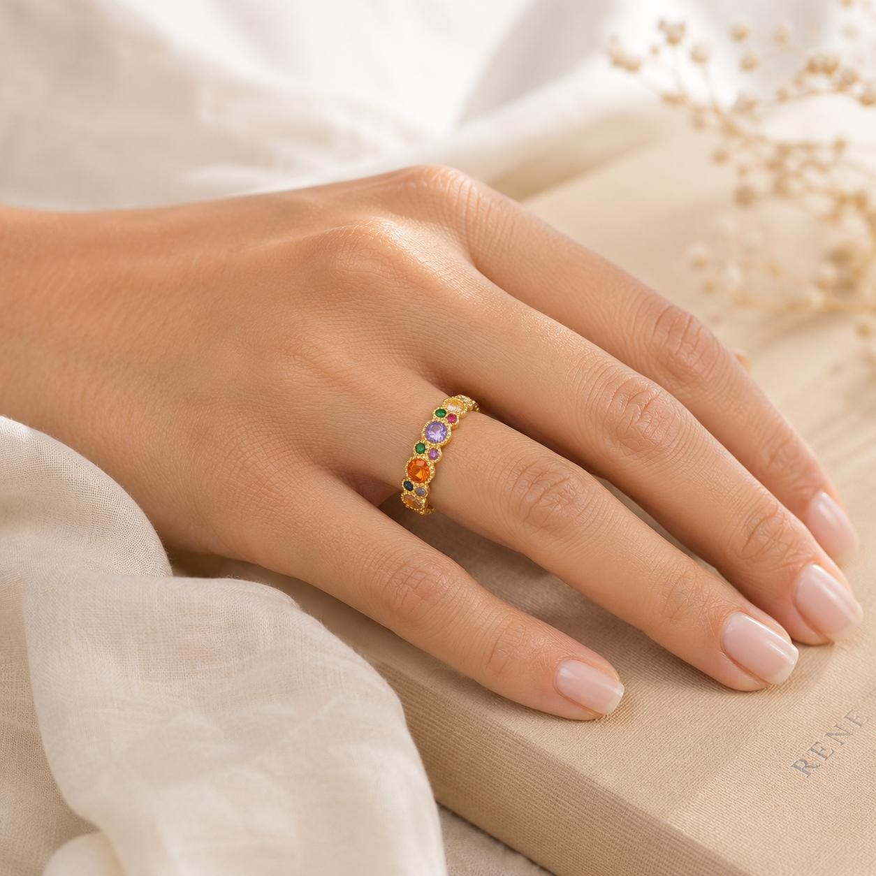 Multicolor Stone Rainbow Gold Ring — image 9
