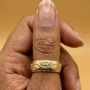 Engraved Evil Eye Gold Band Ring — image 1
