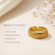 Engraved Evil Eye Gold Band Ring — image 4