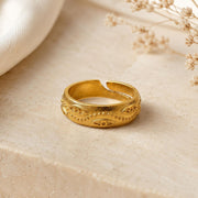 Engraved Evil Eye Gold Band Ring — image 8