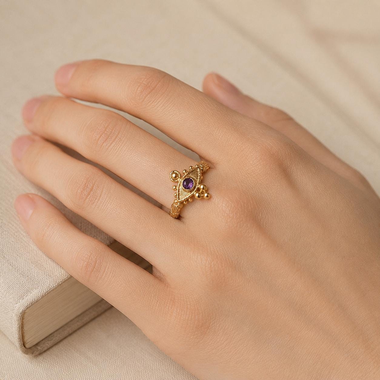 Purple Stone Byzantine Eye Gold Ring — image 9
