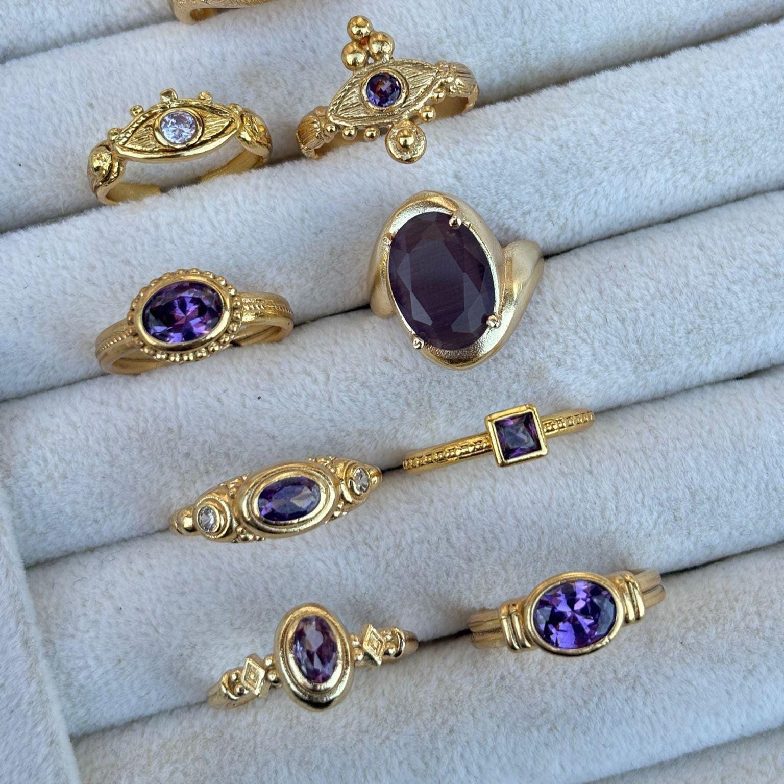 Purple Stone Gold Statement Ring — image 5