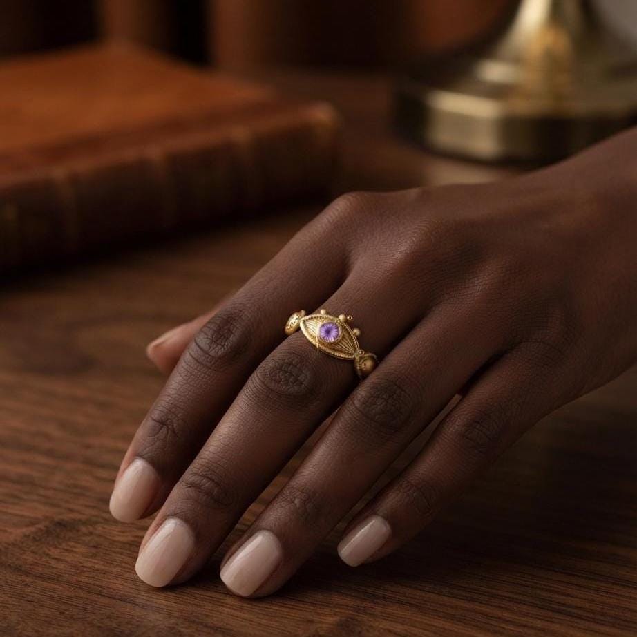 Purple Stone Gold Statement Ring — image 8