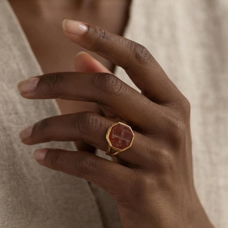 Carved Agate Cross Signet Ring — image 3