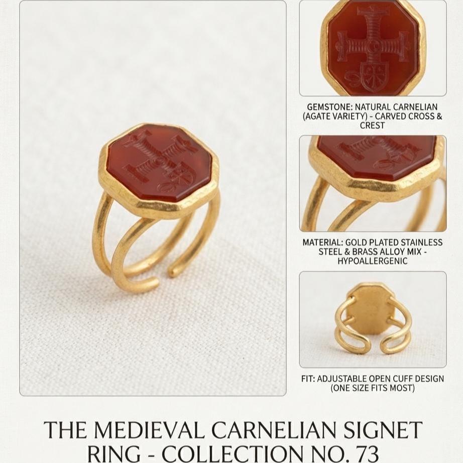 Carved Agate Cross Signet Ring — image 2