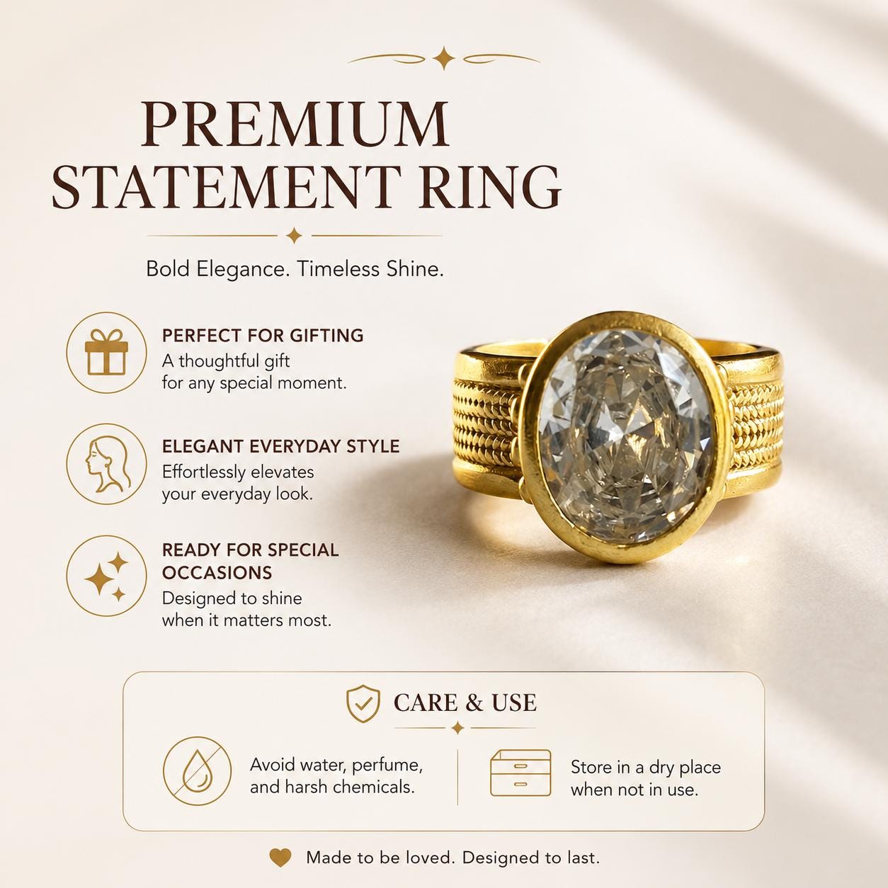 Baguette Stone Gold Statement Ring — image 7