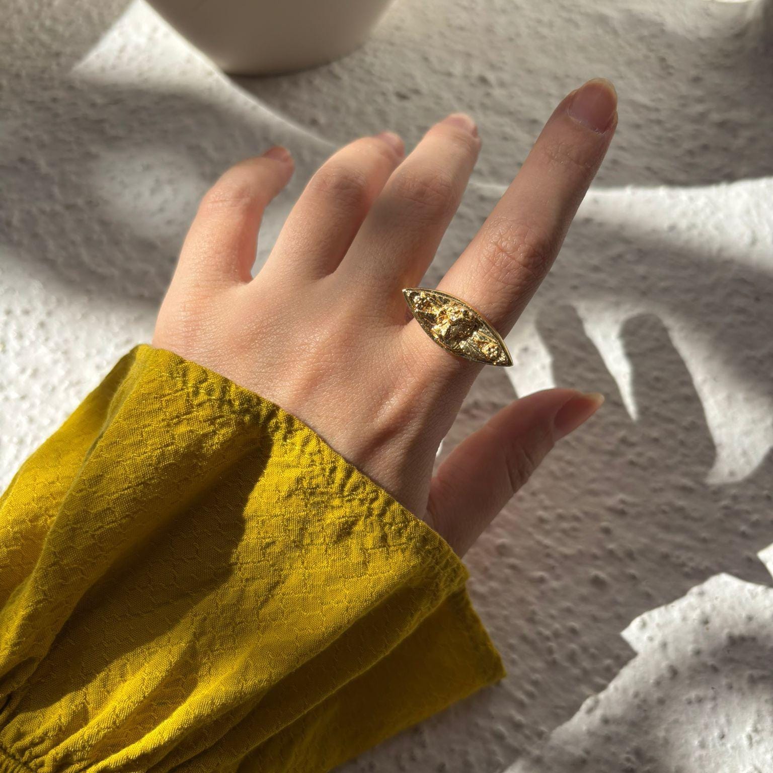 Textured Gold Statement Ring — image 5