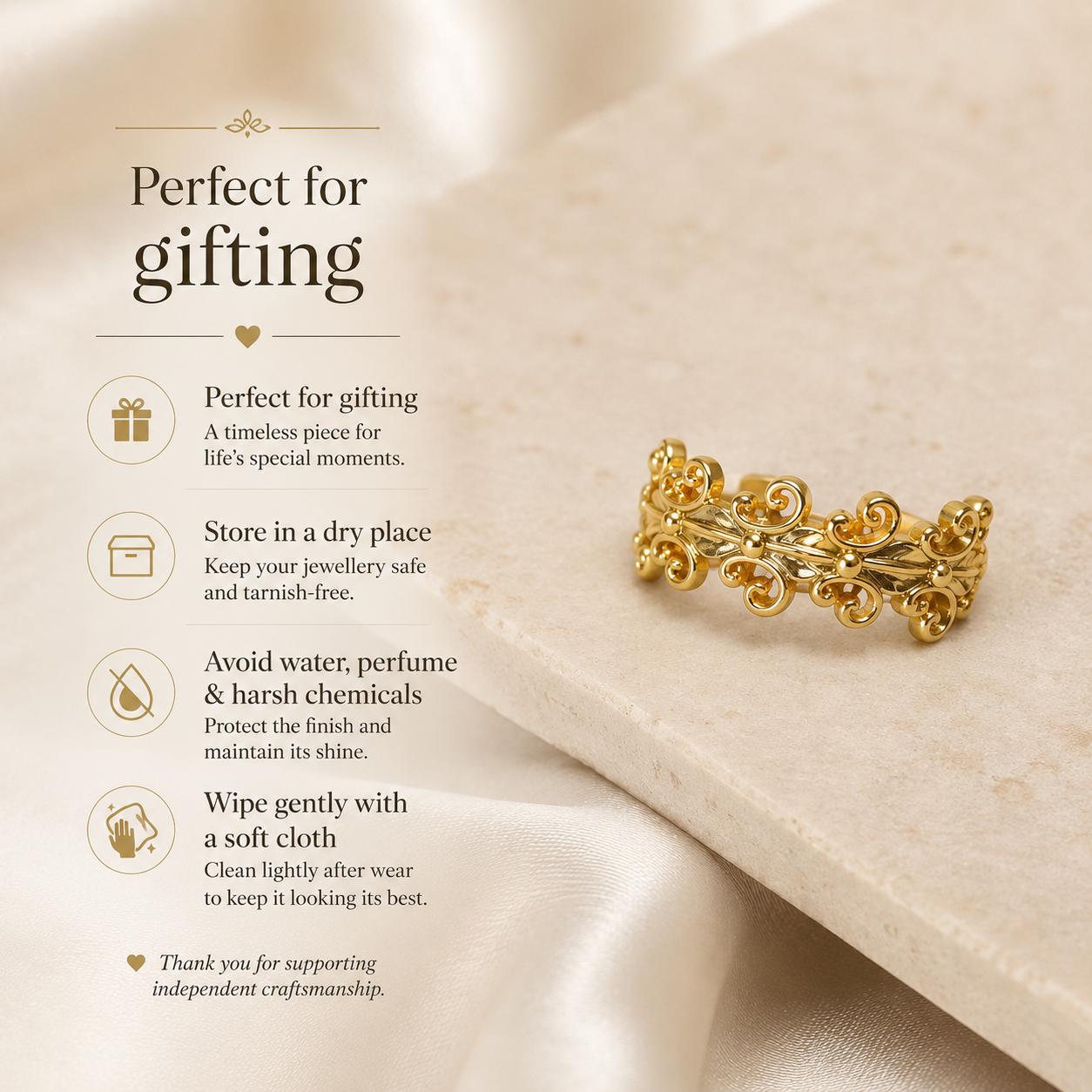 Floral Pattern Gold Ring — image 5