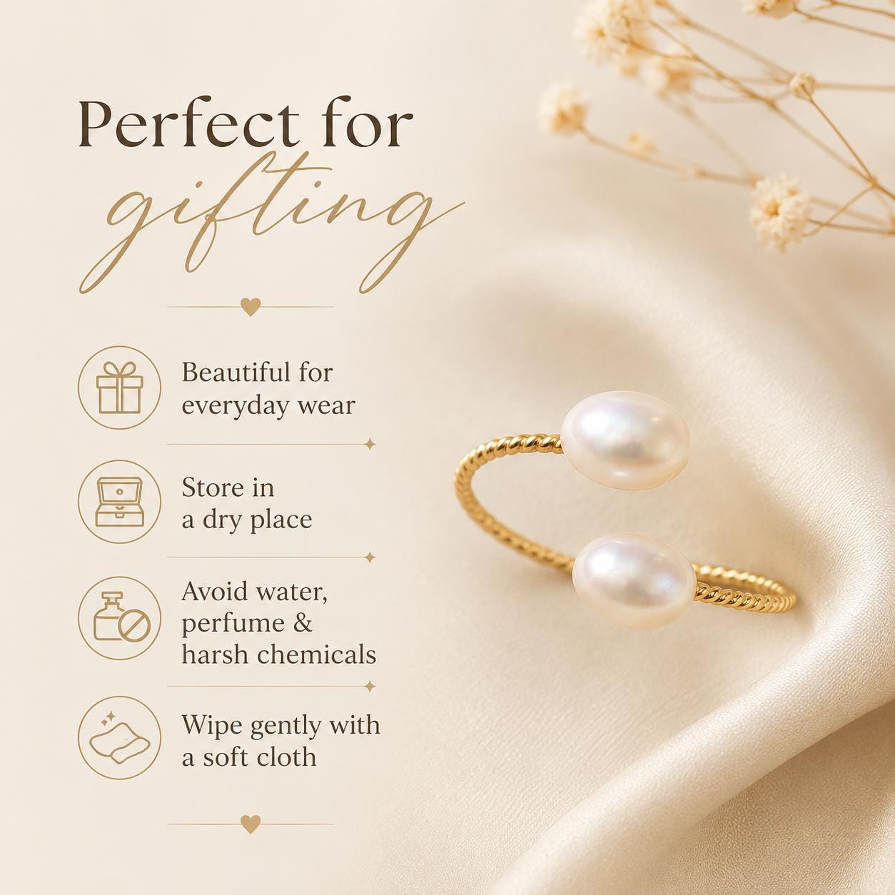 Double Pearl Gold Ring – Open Band — image 2