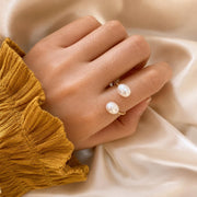 Double Pearl Gold Ring – Open Band — image 1