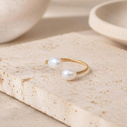 Double Pearl Gold Ring – Open Band — image 8