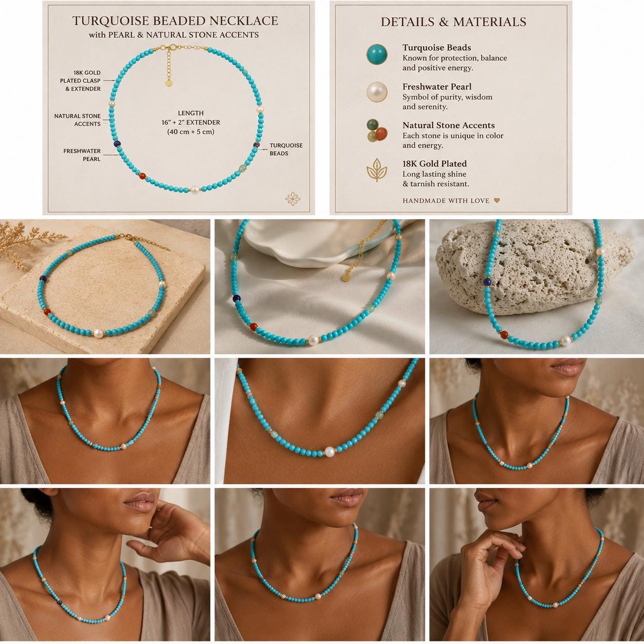 Turquoise Gemstone & Pearl Necklace — image 7