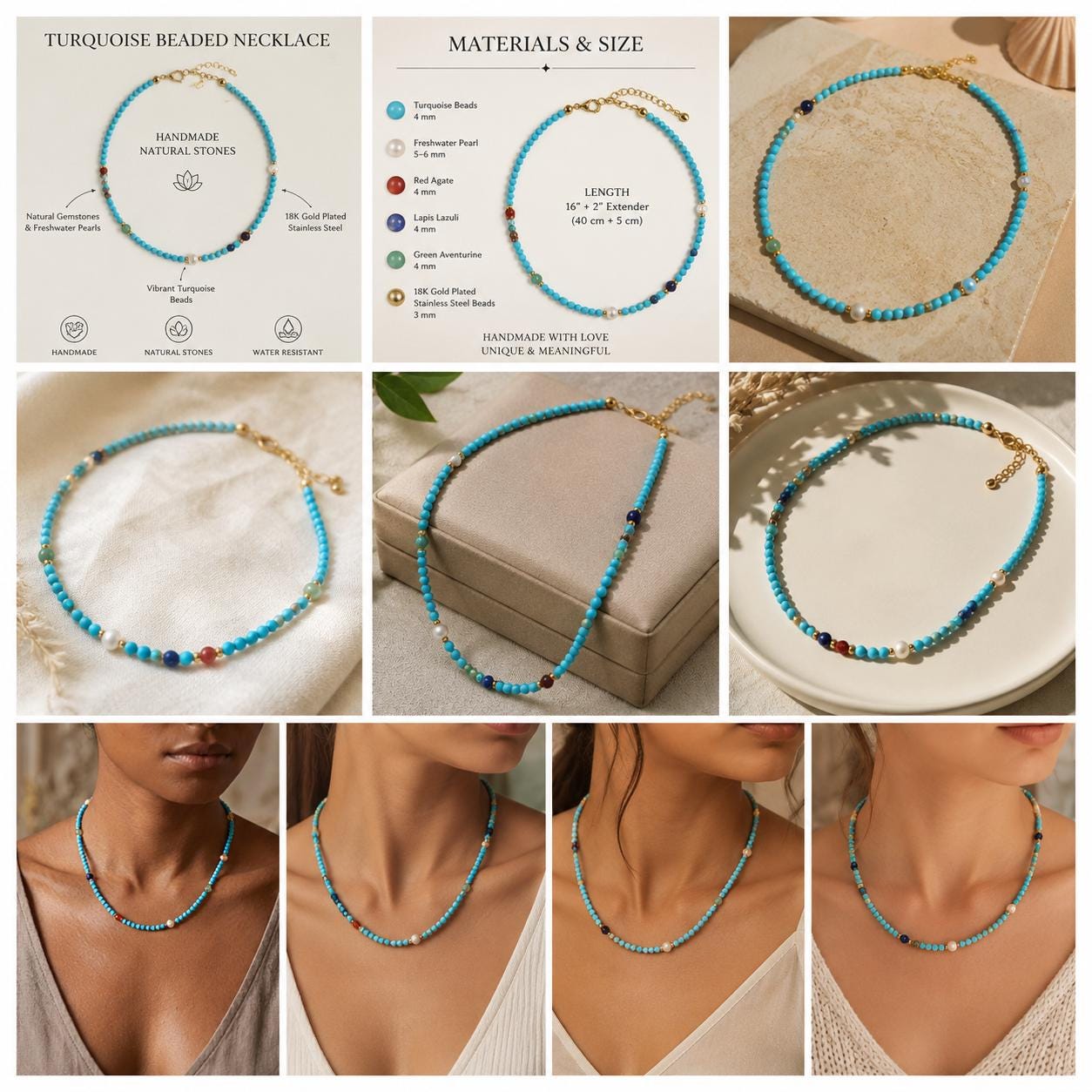 Turquoise Gemstone & Pearl Necklace — image 5