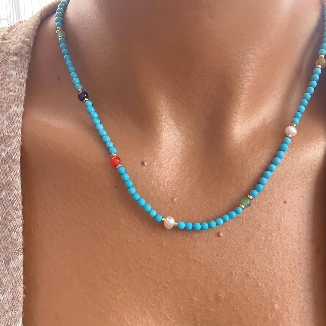 Turquoise Gemstone & Pearl Necklace — image 6