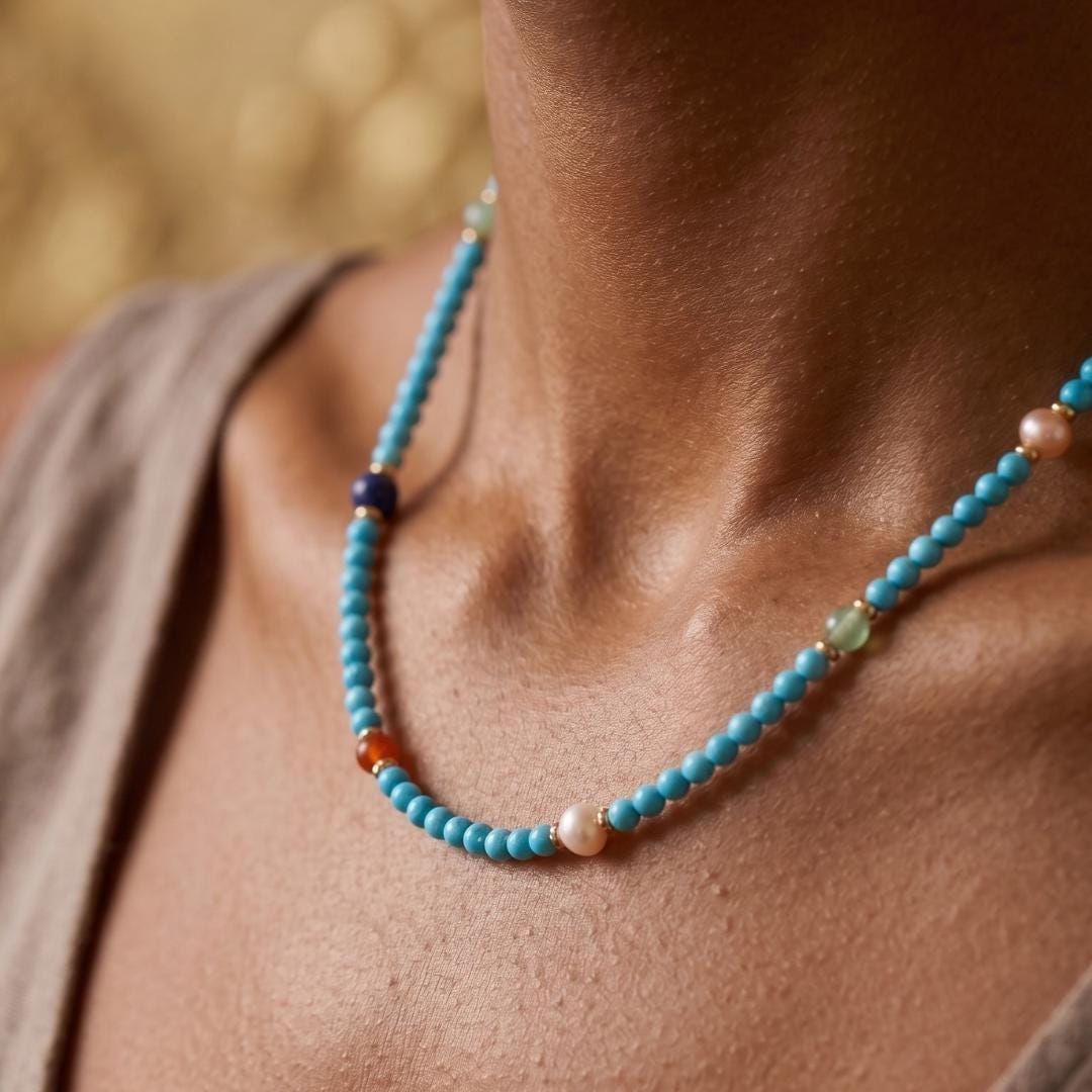 Turquoise Gemstone & Pearl Necklace — image 1