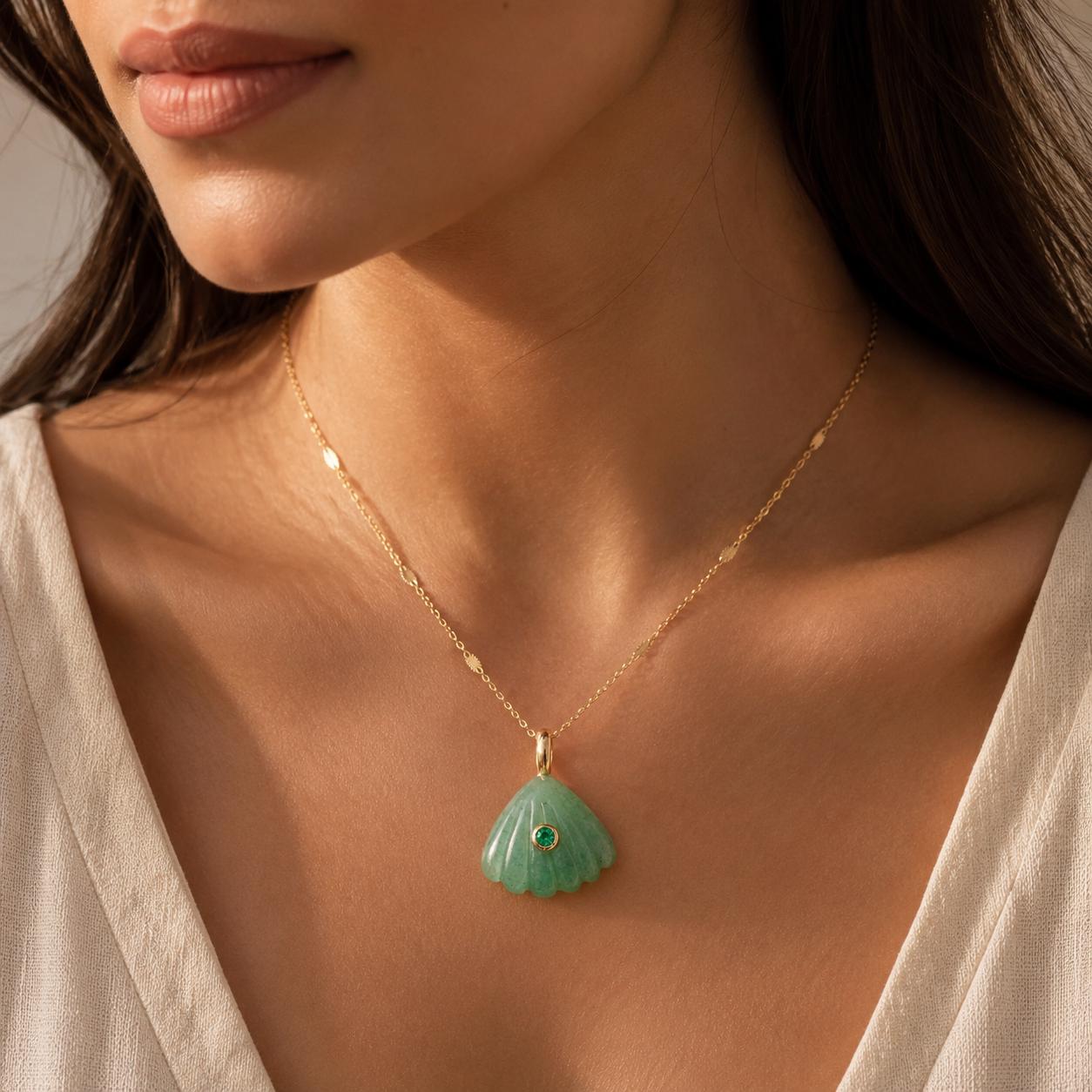 Green Aventurine Shell Gold Necklace — image 6