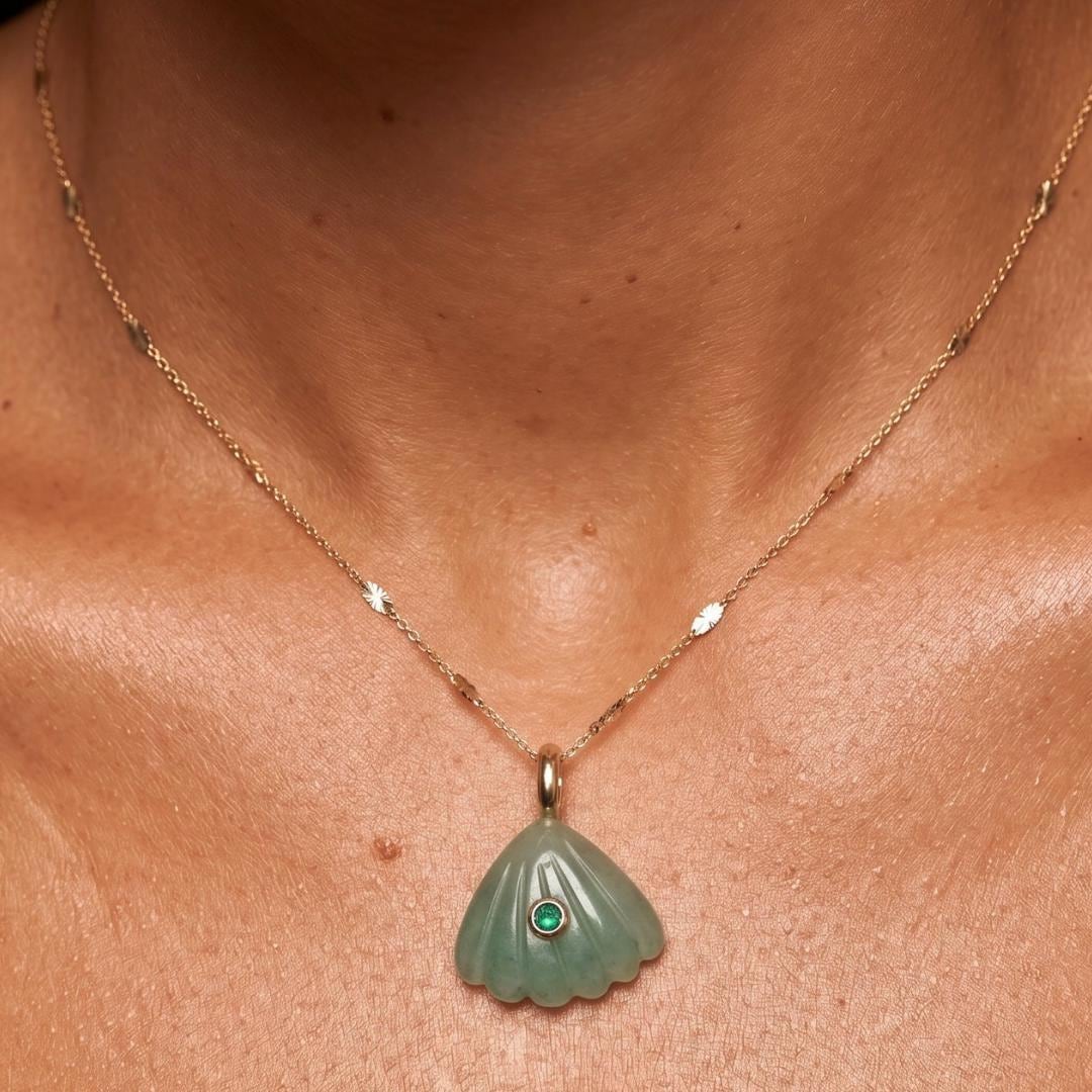 Green Aventurine Shell Gold Necklace — image 4
