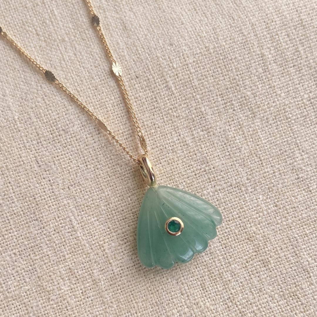 Green Aventurine Shell Gold Necklace — image 9
