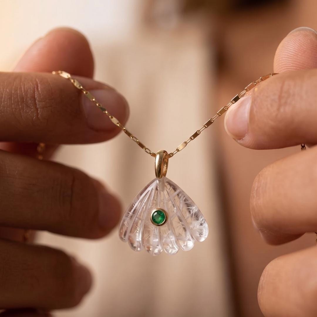Rock Crystal Shell Layered Gold Necklace — image 1