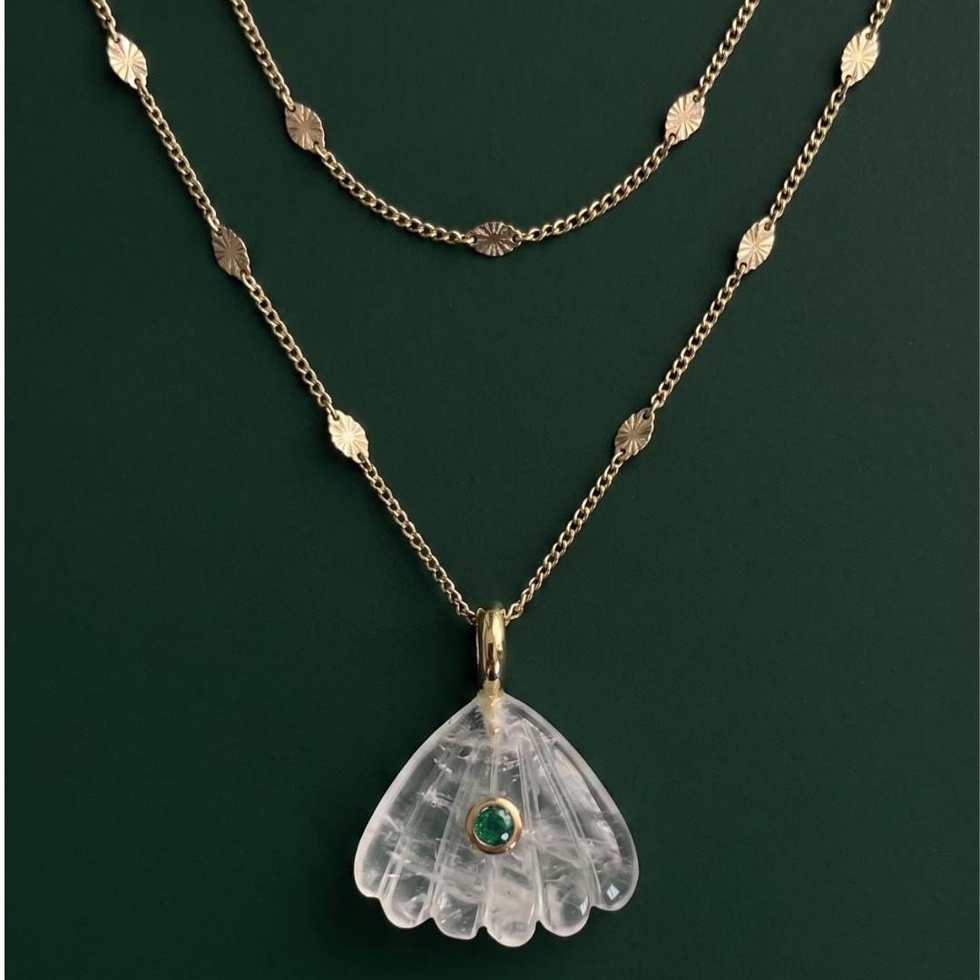 Rock Crystal Shell Layered Gold Necklace — image 8