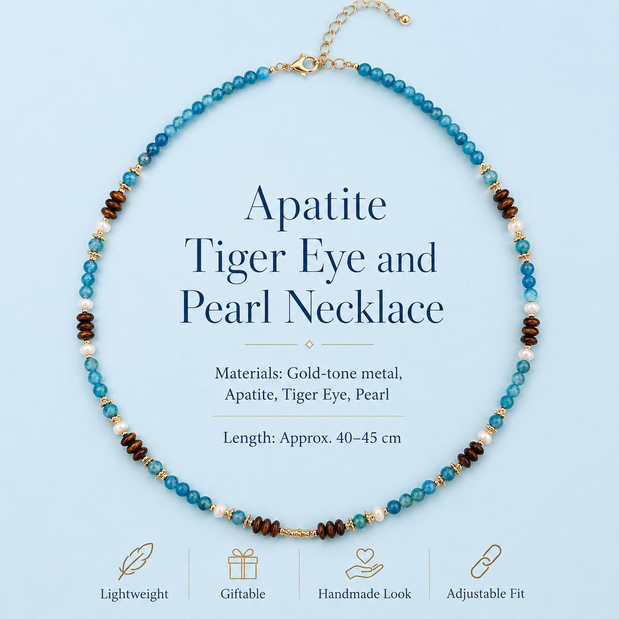 Apatite, Tiger Eye & Pearl Necklace — image 6