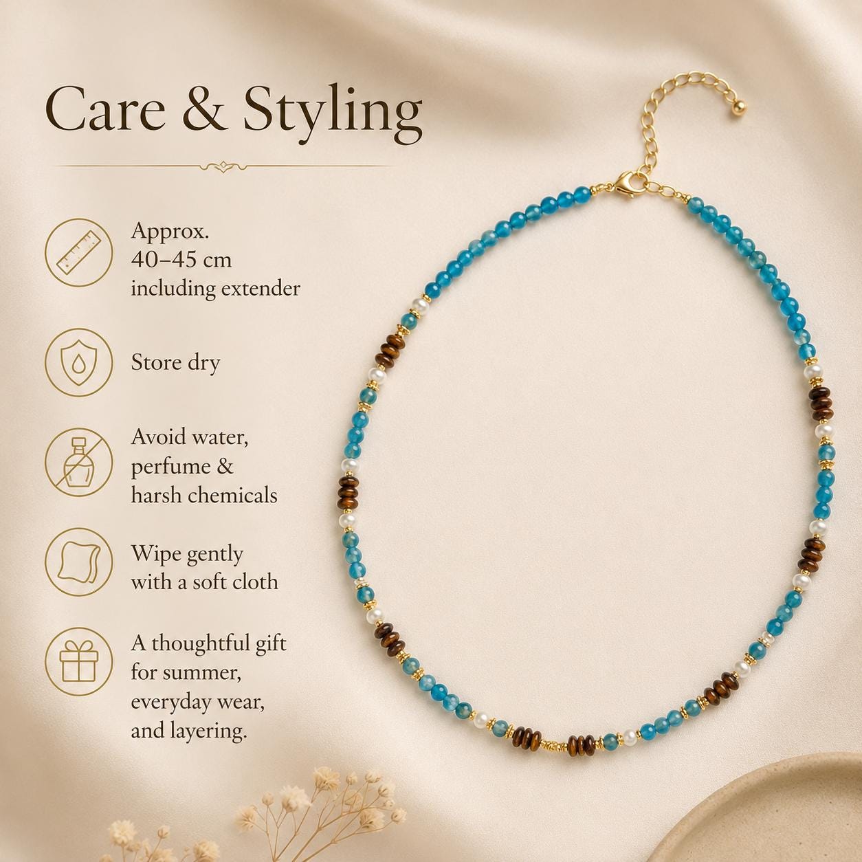 Apatite, Tiger Eye & Pearl Necklace — image 2