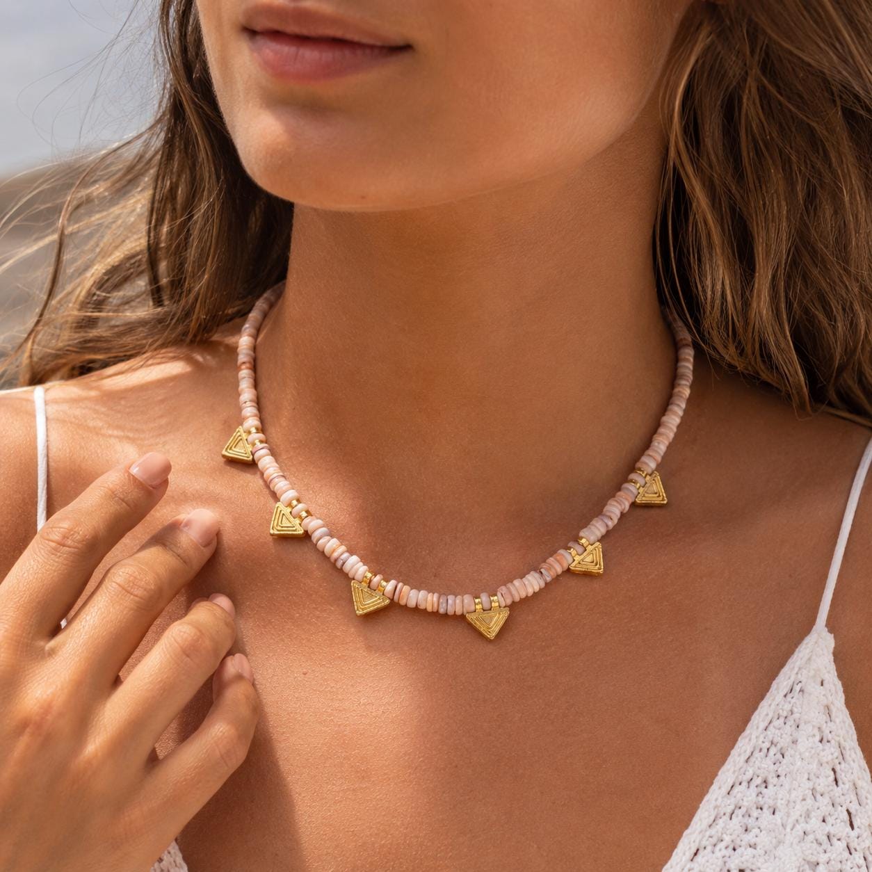 Heishi Shell Triangle Necklace — image 1