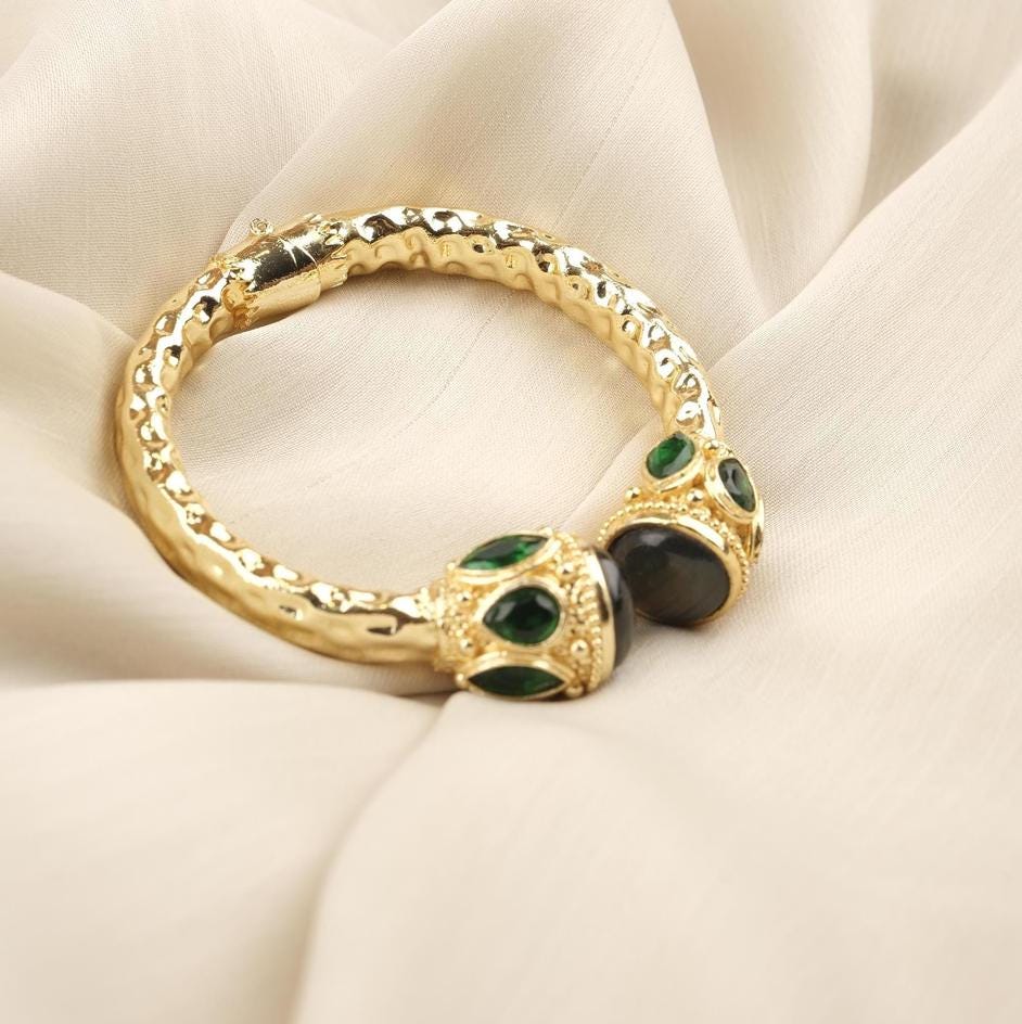 Aquamarine or Malachite Gold Bangle — image 2