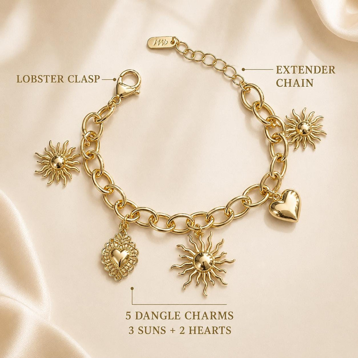 Sun & Heart Charm Gold Bangle — image 5