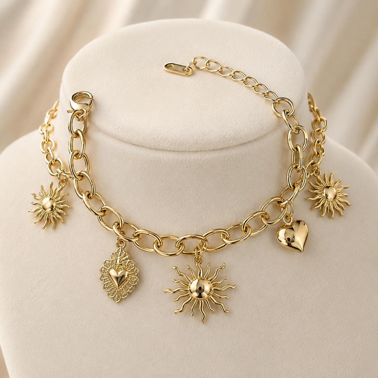 Sun & Heart Charm Gold Bangle — image 10