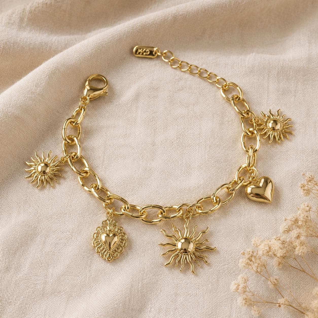 Sun & Heart Charm Gold Bangle — image 9