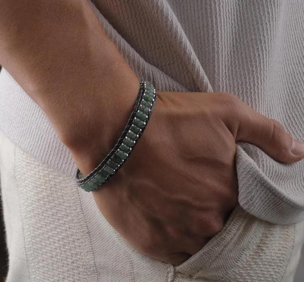 Green Aventurine & Hematite Leather Bracelet — image 1